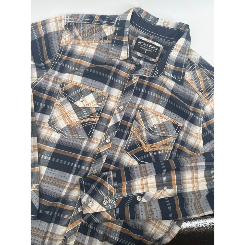 Buckle Black Mens Standard Fit Plaid Western Button Down Shirt BB480FPW Navy S